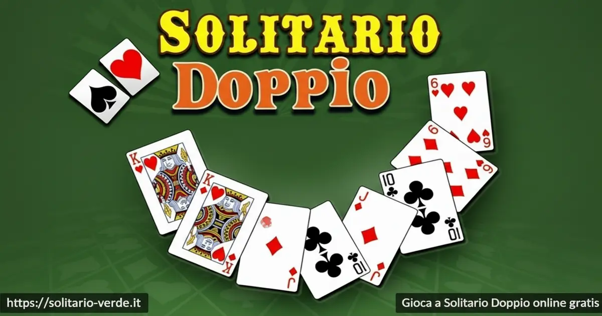 Schermata del gioco Solitario Doppio online gratis con 104 carte distribuite su nove colonne e otto pile di fondazione