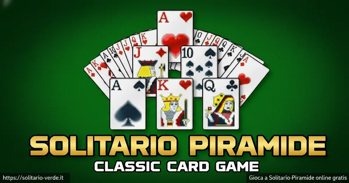 Schermata del gioco Solitario Piramide online gratis con 28 carte disposte a piramide e mazzo di pesca